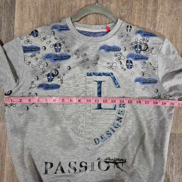 Men's Les Designers Gray & Blue‎ Graphic Sweatshirt M - Picture 5 of 6